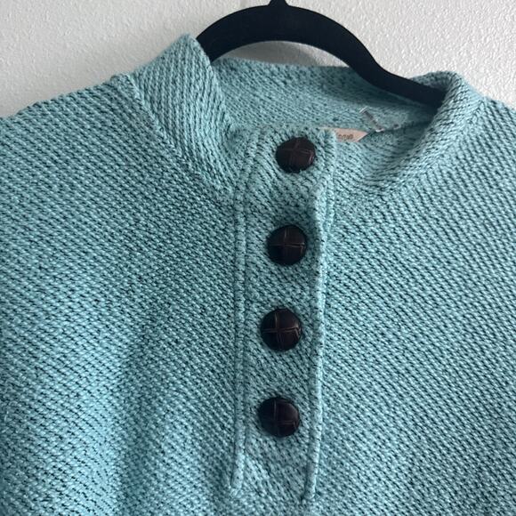 Soft Surroundings Turquoise Set Sail Pullover Sweater 4 Button chunky womens Med - Picture 3 of 7